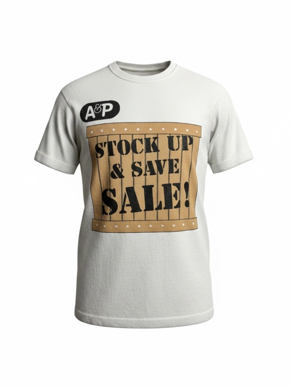 Vntg 1971 A&P Logo "Stock Up & Save Sale" S/S T-shirt Sz. L